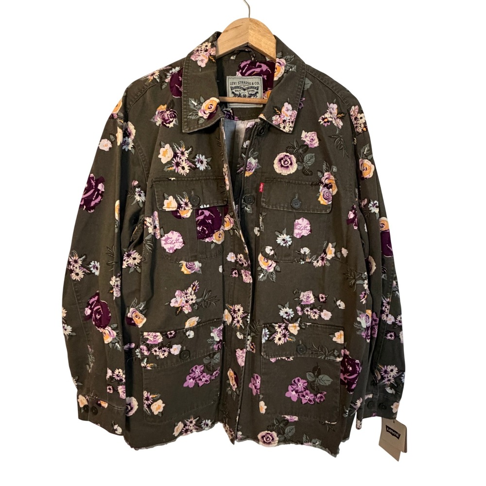 Levi's Floral Utility Jacket Womens 2X Green Purple NWT Field Coat